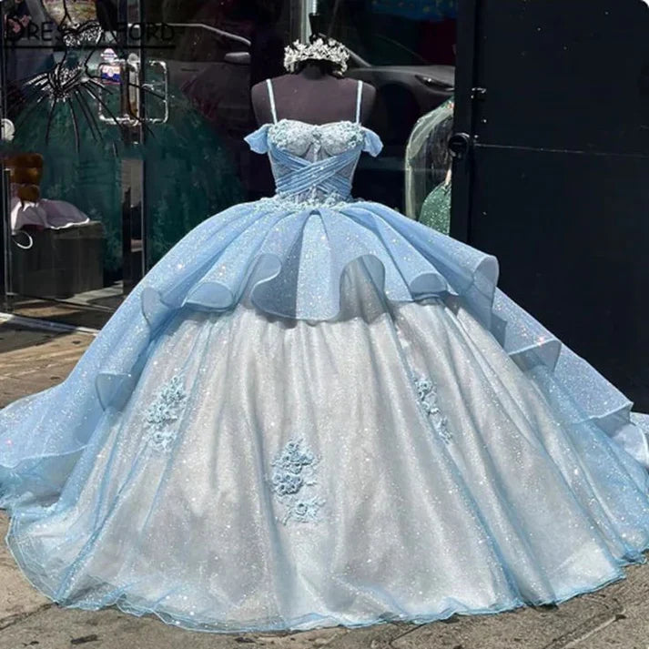 Elegant Shiny Embroidery Sweet 16 Quinceanera A-Line Floor-length Prom Dress Birthday Dress Evening Dress Ball Gown TP4422
