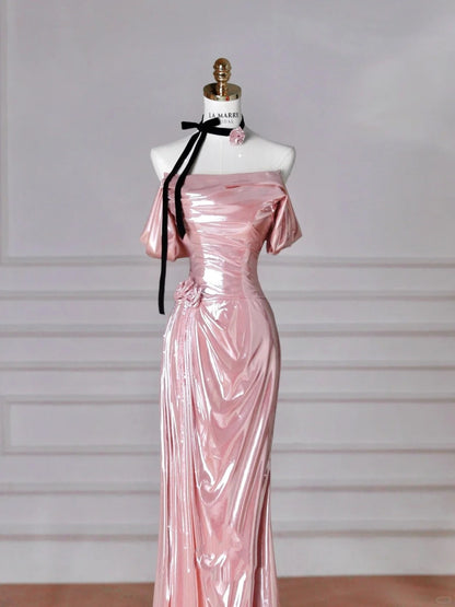 Pink Beautiful Elegant Satin Long Mermaid Slim Floor Length Ball Gown Evening Dress Prom Dress gh4204