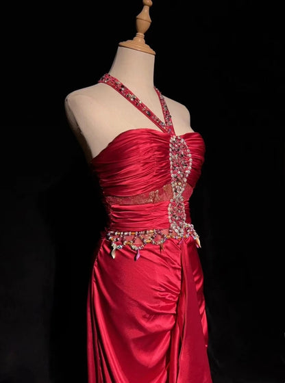 girlhomeshops-Pink Delicate Beaded Long Satin Prom Dress gh6241