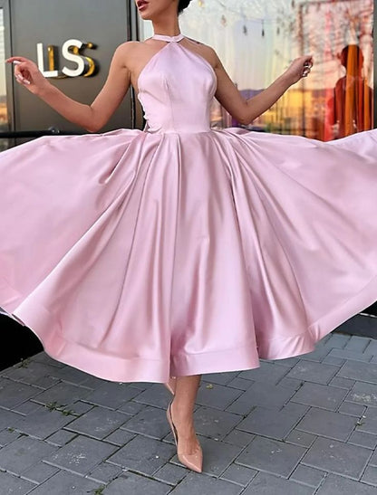 A Line Evening Gown Homecoming Dress Wedding Guest Satin Dress with Butterfly