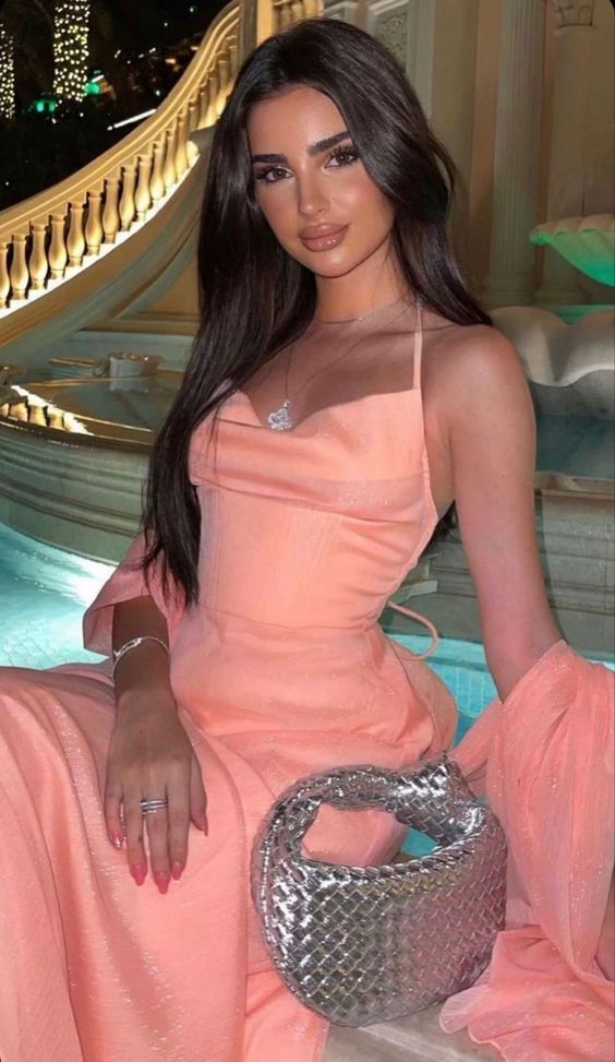 Spaghetti Straps Halter Pink Evening Dresses Formal Gown With Shawl