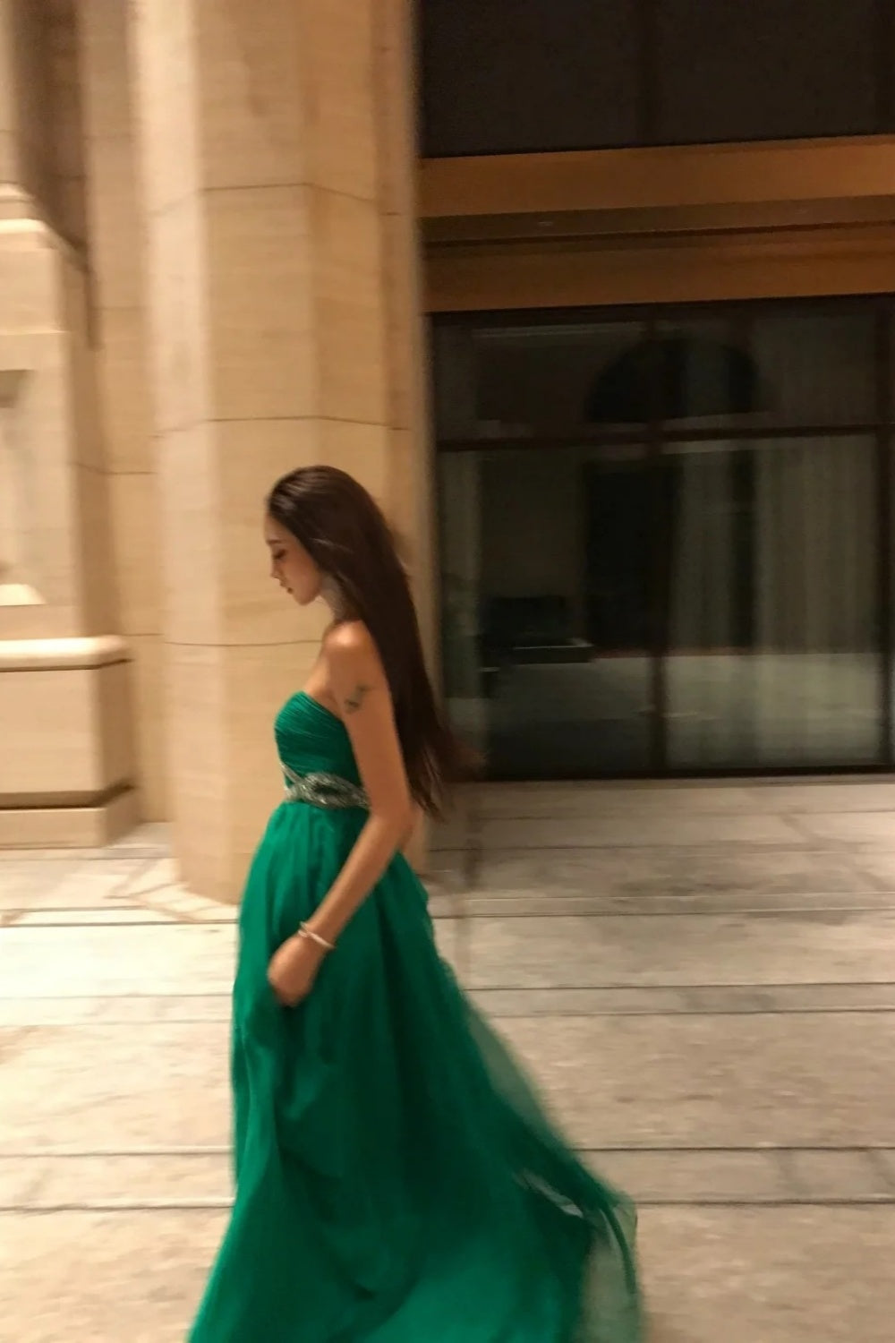 Green strapless fashionable and elegant long sheer evening gown gh6755