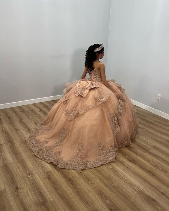 Champagne Shiny Off The Shoulder Ball Gown Quinceanera Dress Appliques Lace Beaded Birthday Party Gowns Sweet 16 vestidos