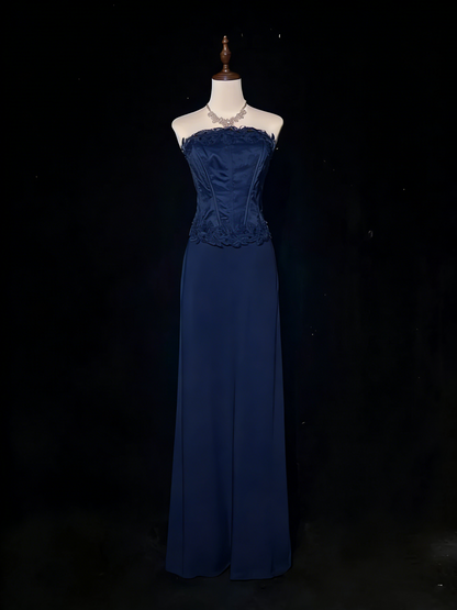 Classy Light Blue Strapless Satin Mermaid Long Wedding Guest Dress Formal Birthday Evening Dress SP1390
