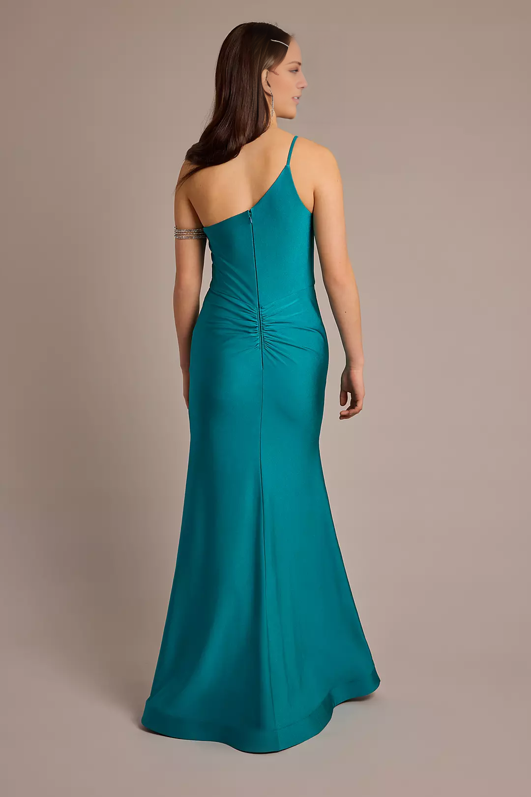 straight asymmetric neckline backless sleeveless side slit and floor length Prom dress