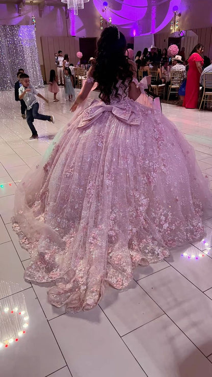 A Line Pink Quinceanera Dress Ball Gown Off Shoulder Sweet 16 Dress