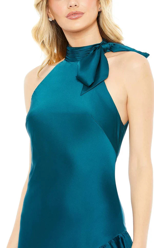 A-line high neckline asymmetrical skirt hem Prom dress