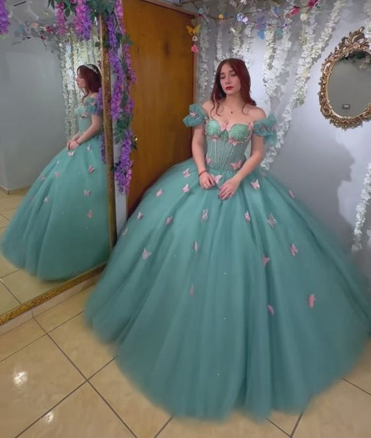 Quinceanera Dress with 3D Butterfly Sleeveless Ball Gown