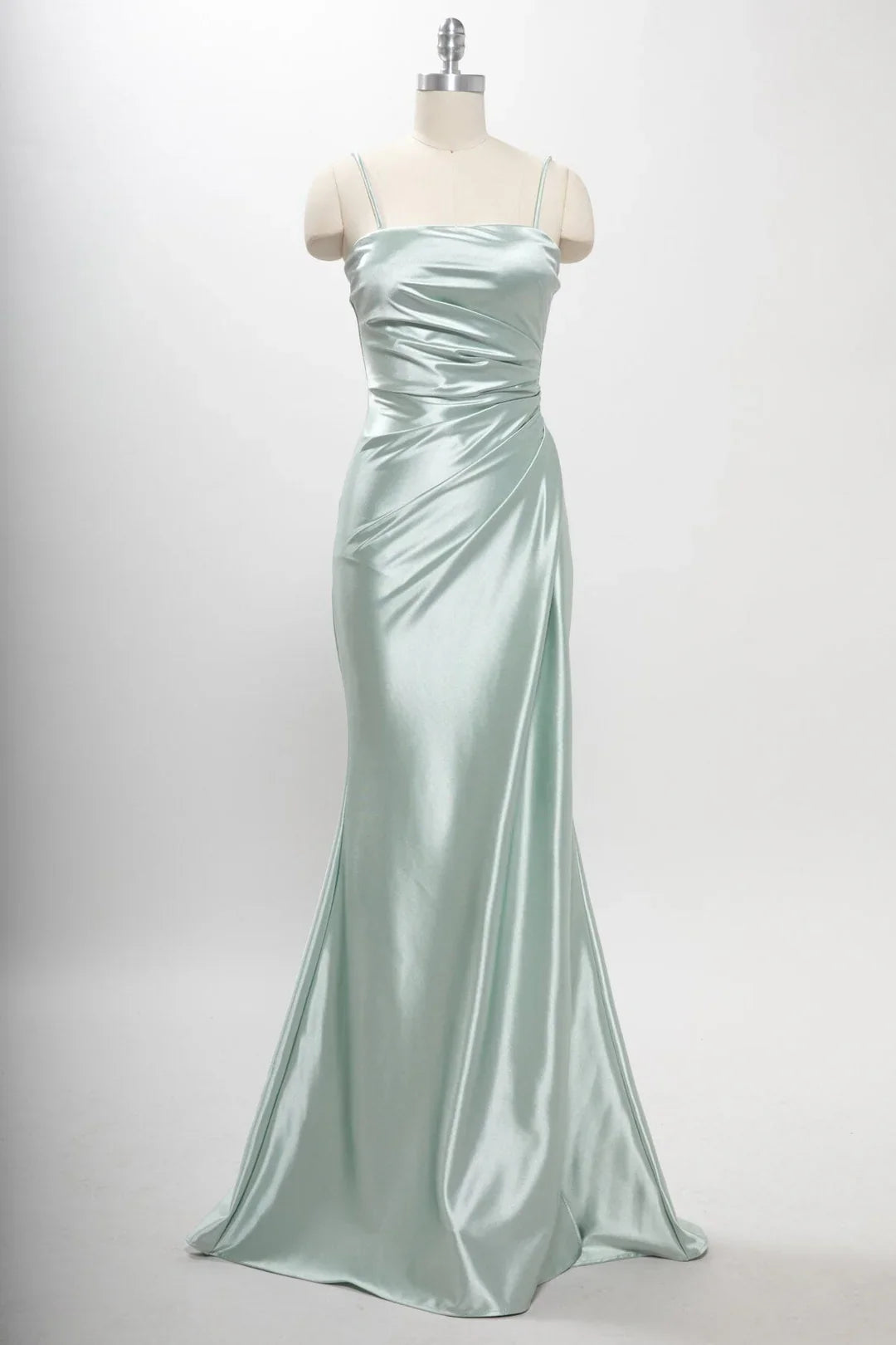 Fitted slit skirt rectangular collar satin dress