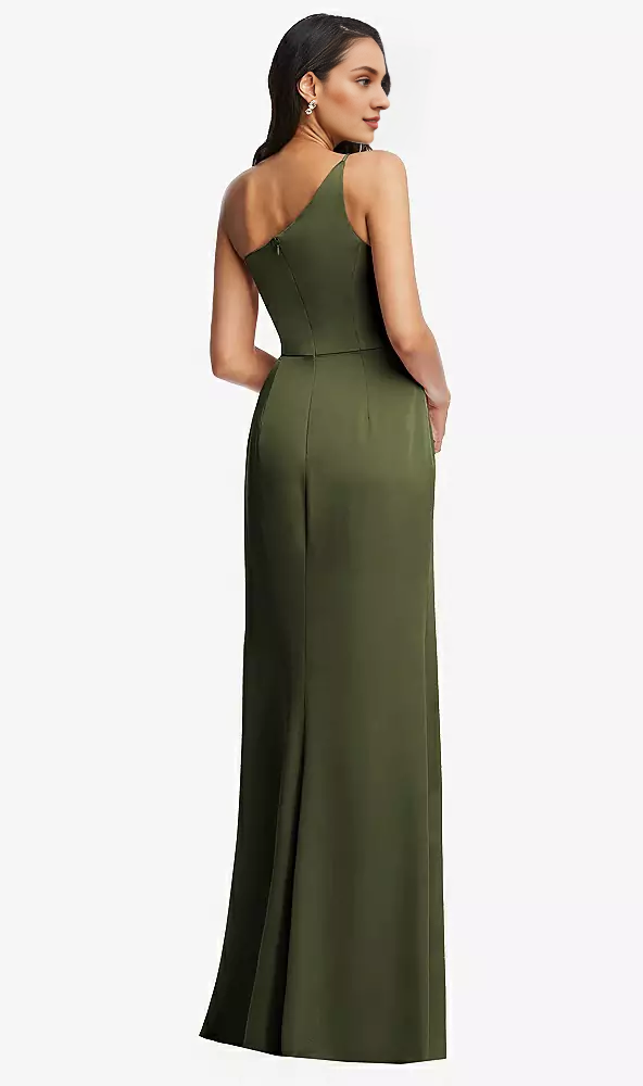 One shoulder pleated skirt with satin horn Prom dress