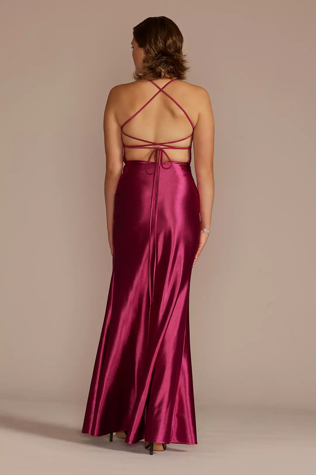 collar sleeveless backless side slit and floor length Prom dress