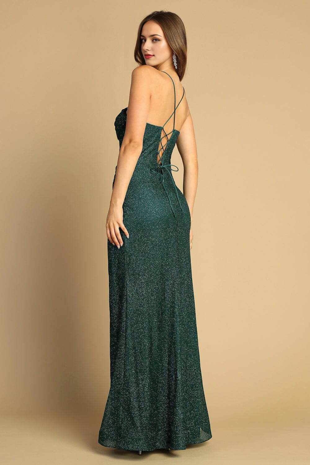 Sequined long sleeveless fitted slit skirt tight corset high neck dress