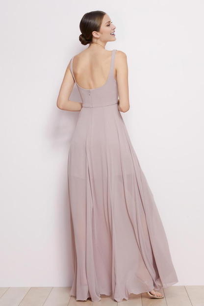 square neckline sleeveless backless and floor length evening dress