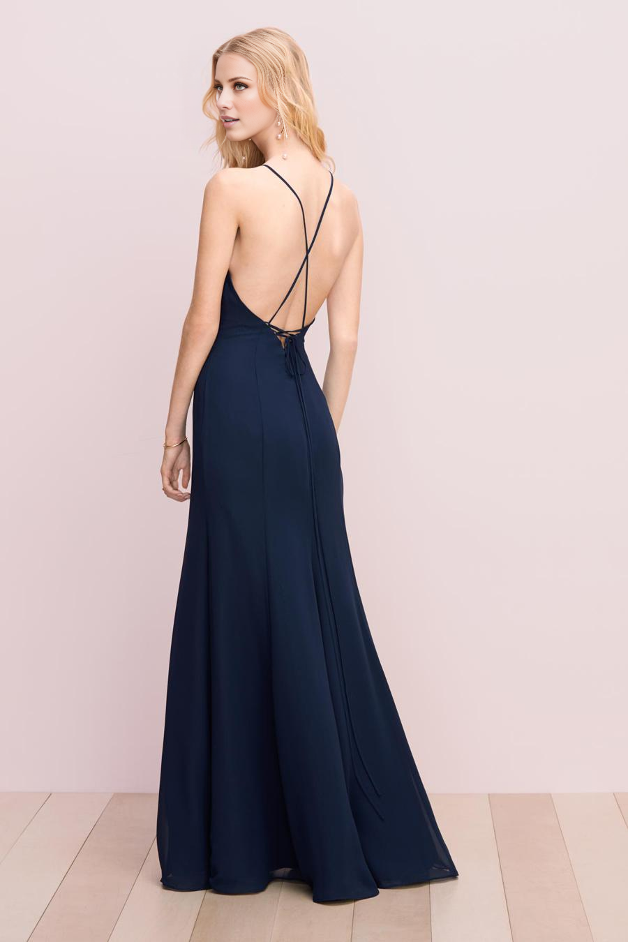 collar off shoulder thin shoulder straps sleeveless backless and floor length evening dress