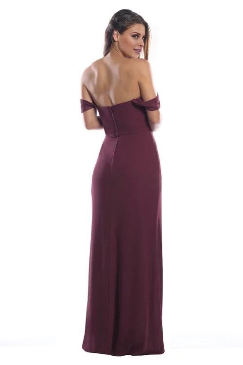 off shoulder collar sleeveless strapless backless and floor length Prom dress