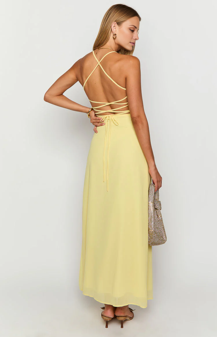 square neckline thin shoulder strap backless side slit and floor length Prom dress