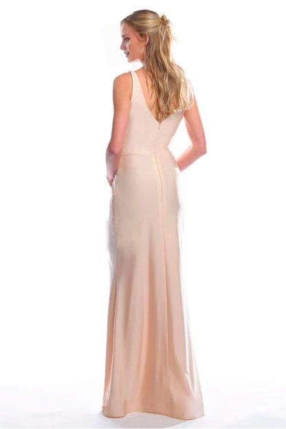 V collar off shoulder sleeveless backless side slit and floor length Prom dress