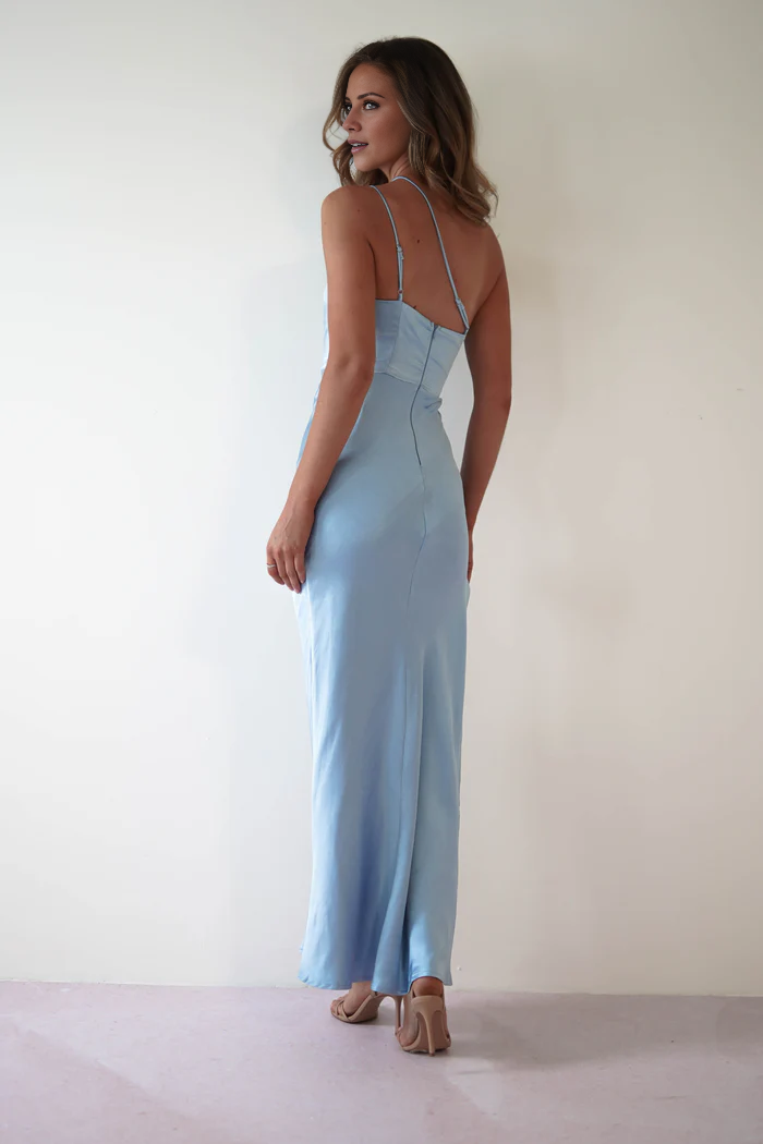 Asymmetric collar satin side slit long Prom dress - Dress