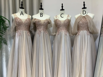 Slate Blue Embroidered Waist-Cinching Fitted Sister Ball Gown, Bridesmaid Dress R5968