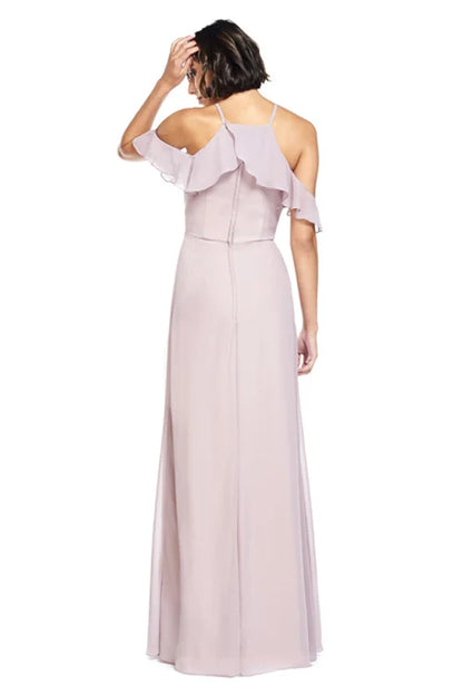 halter neckline sleeveless thin shoulder strap backless and floor length Prom dress