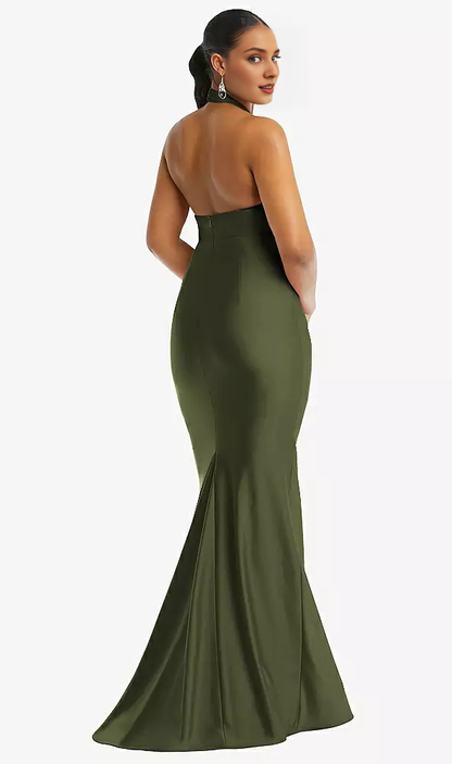 Cross cross hanging neck backless satin mermaid Prom dress