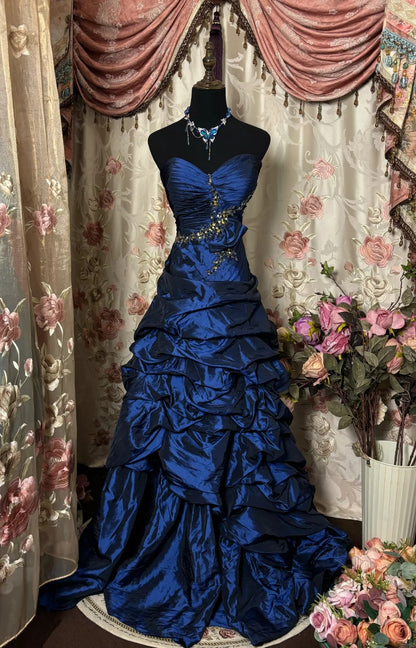Blue Strapless Ball Gown Long Prom Dress Long Evening Gowns