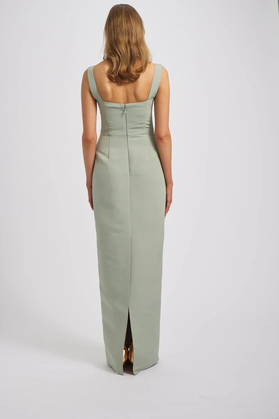 square neckline sleeveless backless slit and floor length Prom dress