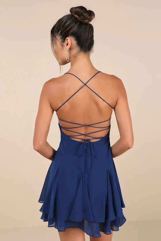 square neckline off shoulder sleeveless thin shoulder strap off back short homecoming dress