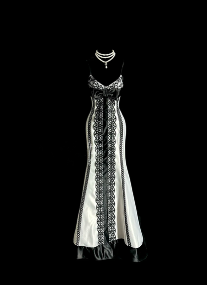 White halter-neck fitted sexy lace long ball gown R6647