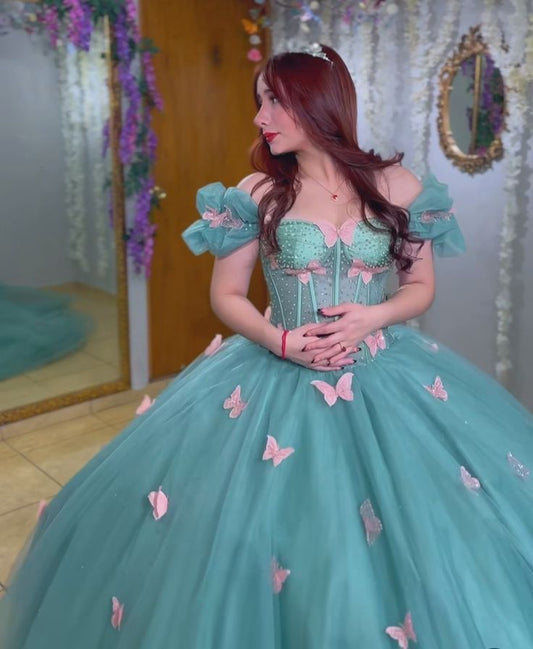 Quinceanera Dress with 3D Butterfly Sleeveless Ball Gown