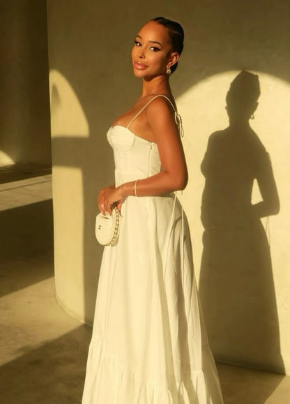 Spaghetti Straps Evening Dresses Ruffles A Line Long Prom Gowns