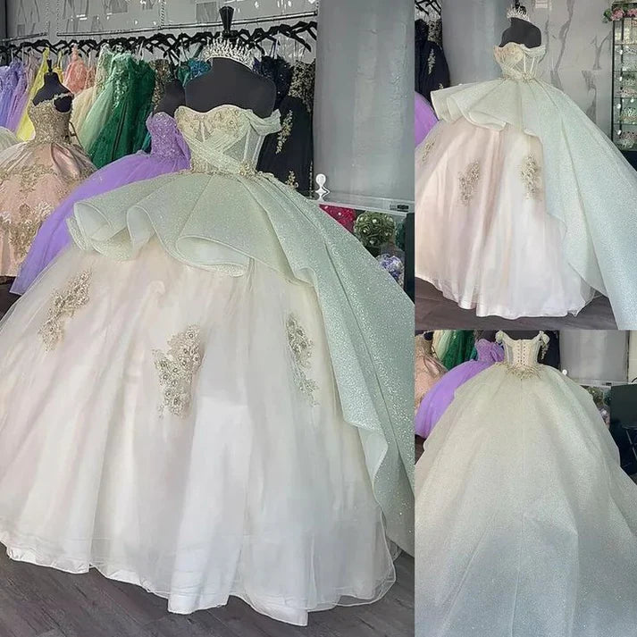 Elegant Shiny Embroidery Sweet 16 Quinceanera A-Line Floor-length Prom Dress Birthday Dress Evening Dress Ball Gown TP4422