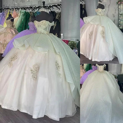 Elegant Shiny Embroidery Sweet 16 Quinceanera A-Line Floor-length Prom Dress Birthday Dress Evening Dress Ball Gown TP4422