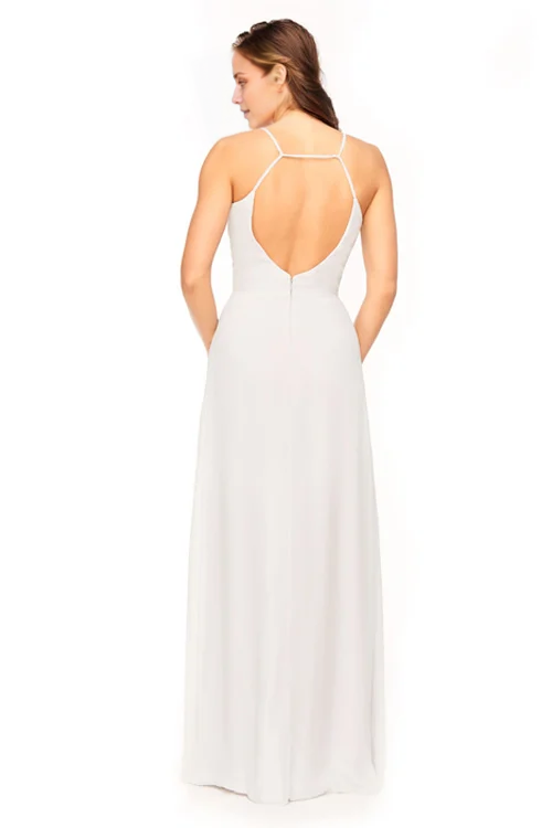 V-neck off shoulder sleeveless thin shoulder strap backless and floor length Prom dress