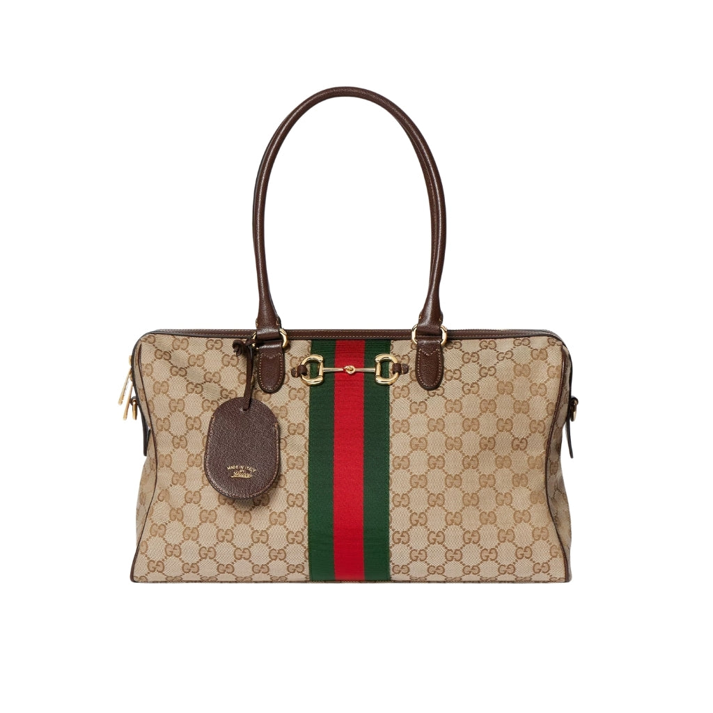 Gucci Borsetto Large Boston Bag GG Canvas Sand And Brown 38Cm