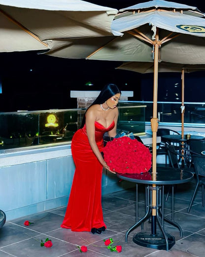 Sexy Red Sleeveless Long Evening Party Gowns