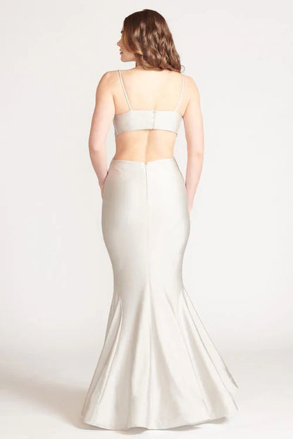 Mermaid V collar off shoulder sleeveless thin shoulder strap off back and floor length Prom dress