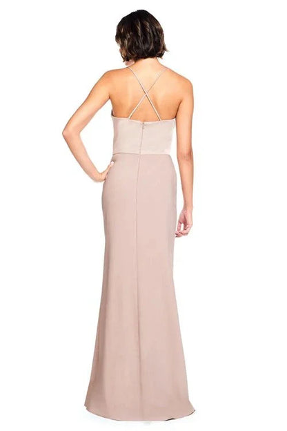 V-neck sleeveless thin shoulder strap backless and floor length evening dress