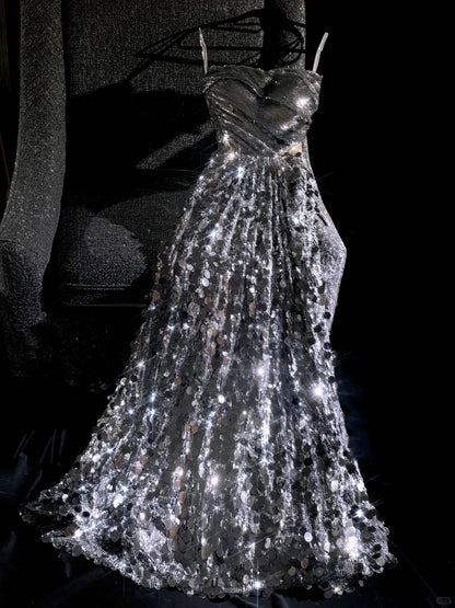 girlhomeshops--Silver sparkling sequins glittering long prom dress prom dress gh5696