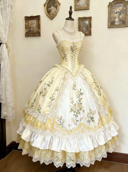 Green and White Rose Rococo Palace Dress gh6781