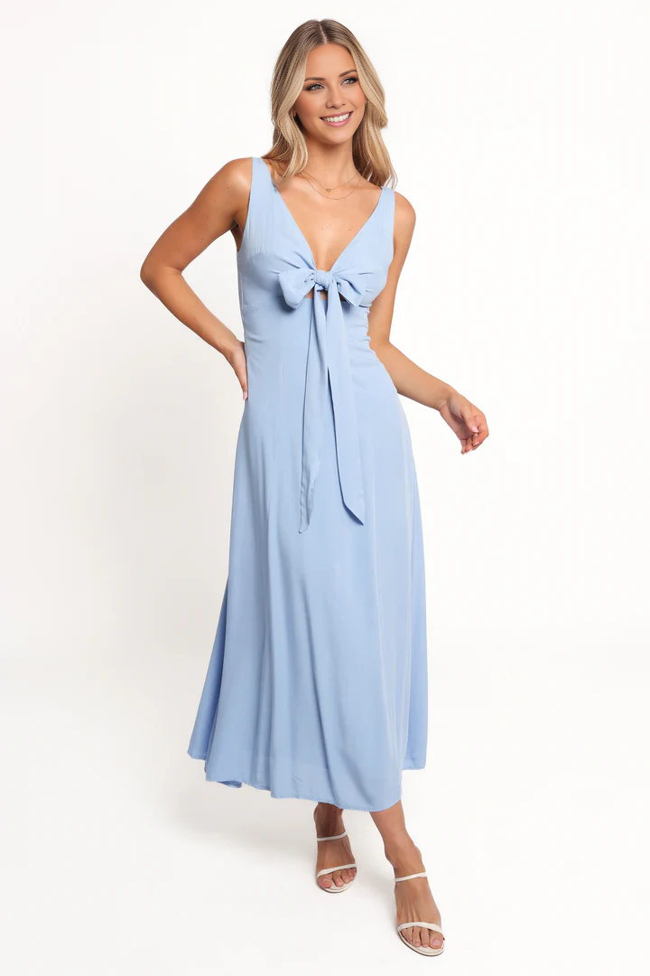 V-neck sleeveless backless mid length Prom dress