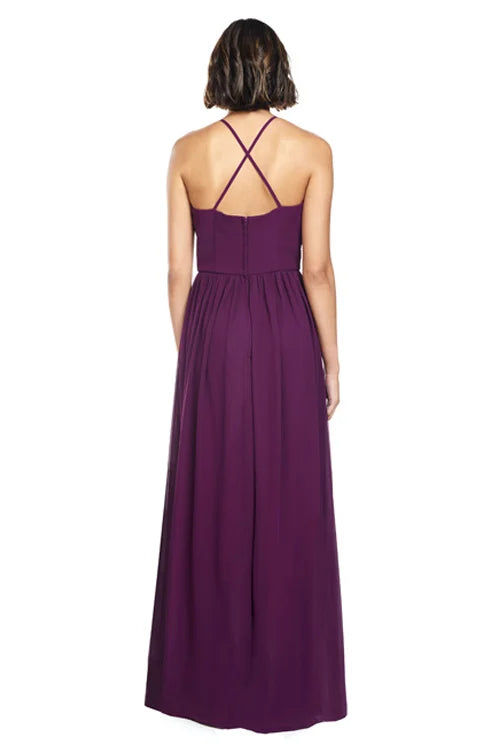 V collar off shoulder sleeveless thin shoulder strap backless and floor length Prom dress