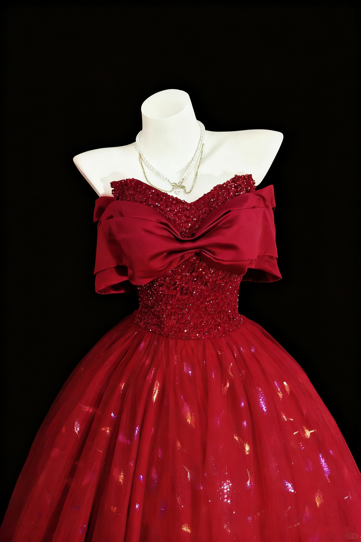 girlhomeshops-Red Shimmering Long Tulle Ball Gown gh6280