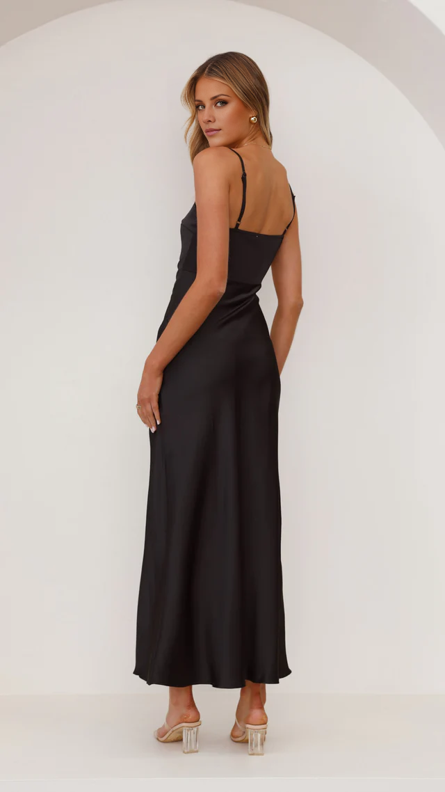 square neckline thin shoulder straps side slit and floor length Prom dress