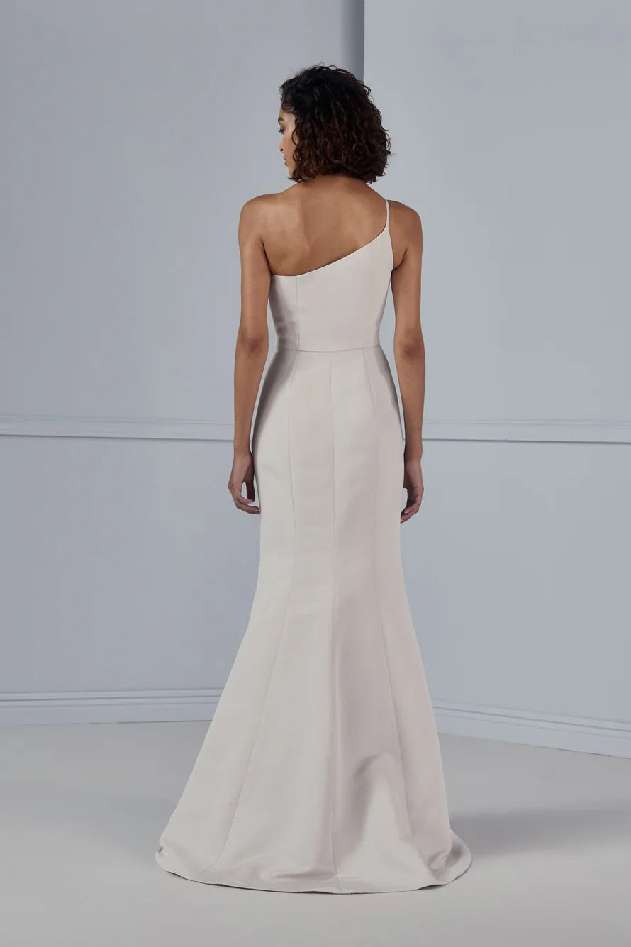 asymmetrical neckline off shoulder sleeveless backless and floor length Prom dress