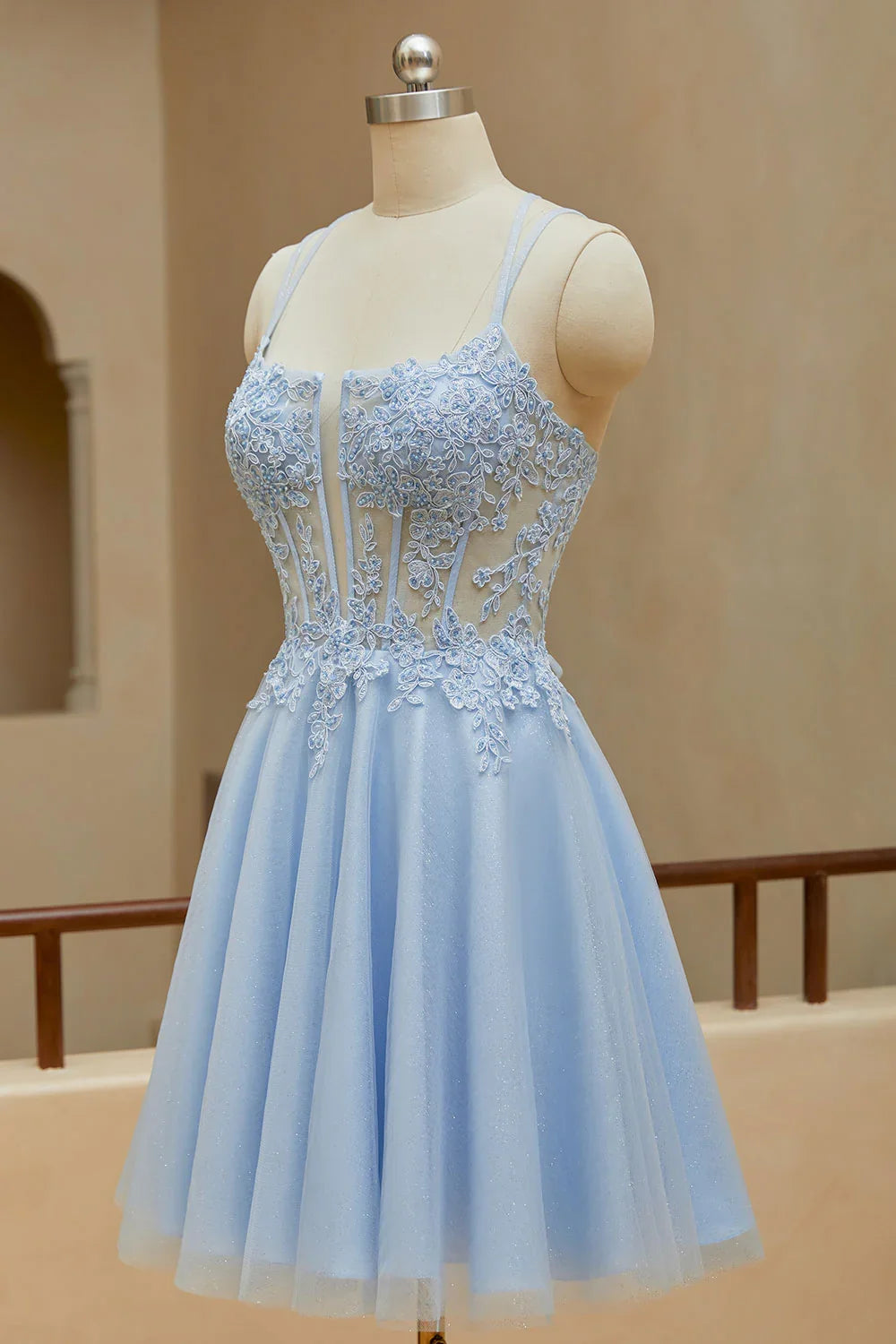 A-shaped Italian Noodle Strap Short Homecoming Dress