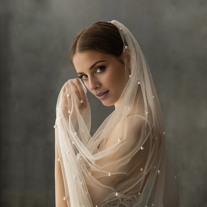 - A layer of elegant and luxurious fake pearl cathedral veil 78.74 inches (200 cm) sheer/angel cut/waterfall dress, leaving a deep impression on people