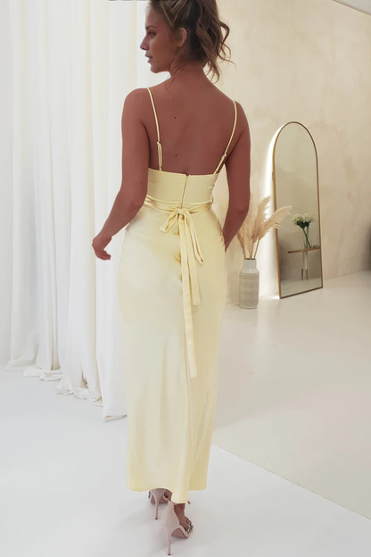 Thin shoulder straps pleated backless long Prom dress - Dress