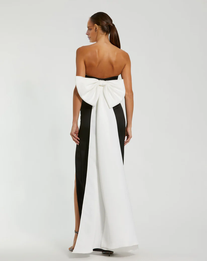 Bow satin strapless corset floor-length evening dress