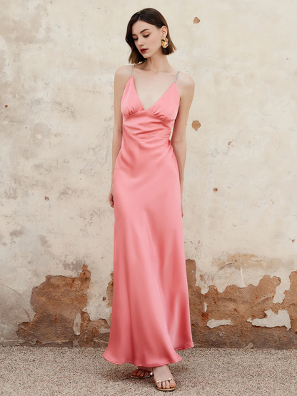 Pleated backless camisole long gown evening dresses